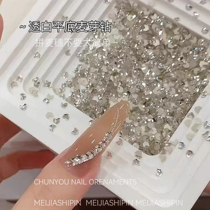 1061 Mini 1.5 * 3 rhombus zircon nail diamond, small flat bottom micro zirconium horse eye nail jewelry for press on nails