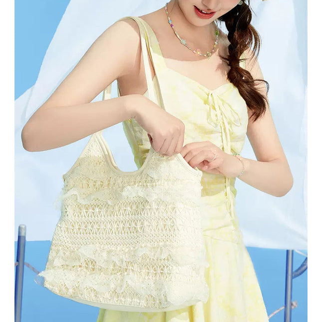 Summer woven bag casual vacation large capacity shoulder bag lace mesh shoulder bag beach bag summer purse hobo - Dashing Nova