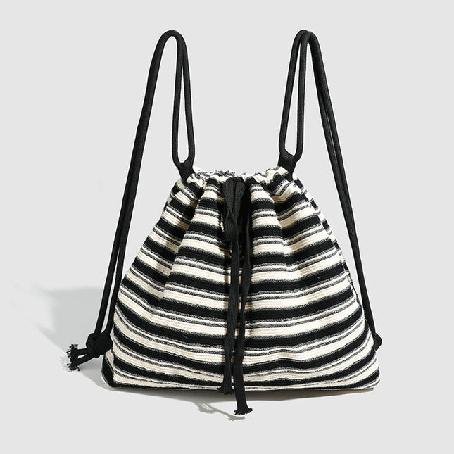 Striped commuter large capacity pumping belt women backpack purse, shoulder versatile fashion women knitted purse backpack, black and white striped backpack women - Dashing Nova
