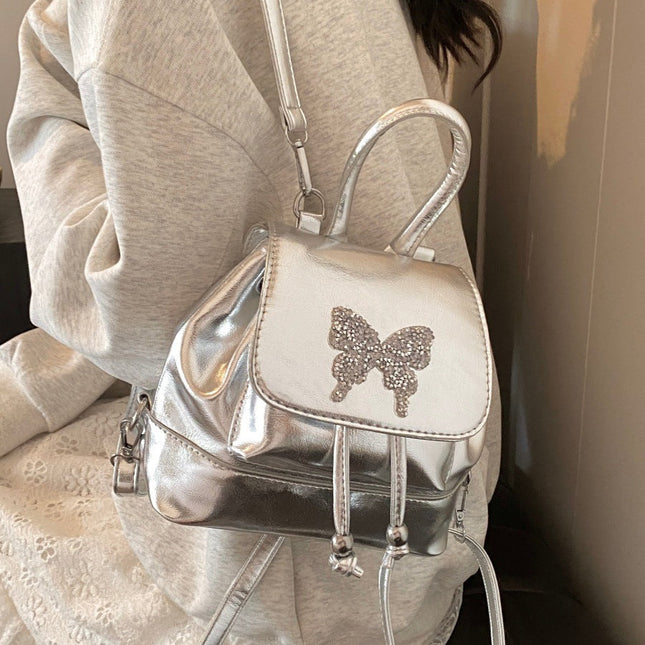 Small silver backpack, bag women's fashion versatile travel mini backpack, student bag, small women backpack purse - Dashing Nova
