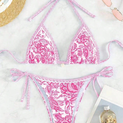 Printed Two-Piece Bikini Set with Adjustable Straps Women's Swimsuit