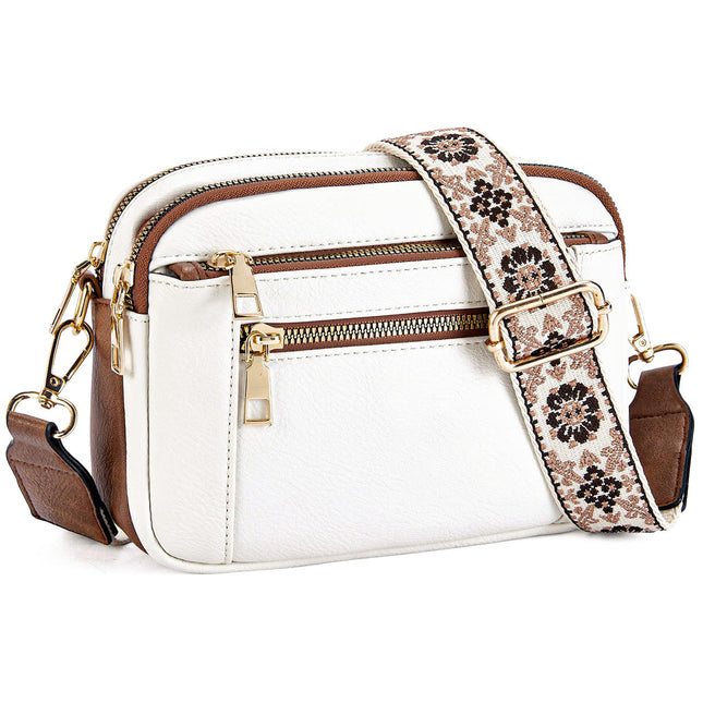 Small Crossbody Purse for Women Triple Zip, Color Matching Multifunctional Zipper Crossbody Bag, Small Square Bag PU Shoulder Bag, Dashing Nova