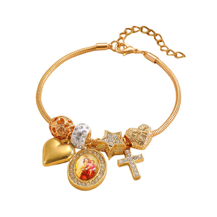 DIY Beaded Bracelet Multi-Element Copper Alloy Rhinestone Heart Cross Bracelet