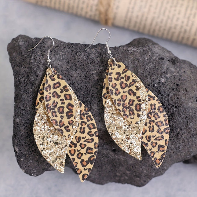 Bohemian Geometric Drop Earrings - Lightweight Faux Leather Leaf Design with Double-Sided Color & Triple Tassel Fringe - Dashing Nova