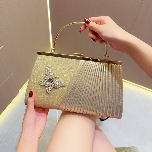 Evening Handbag Wedding bag Clutch bag Dress bag pleated skew dinner party Party diamond set banquet bag - Dashing Nova