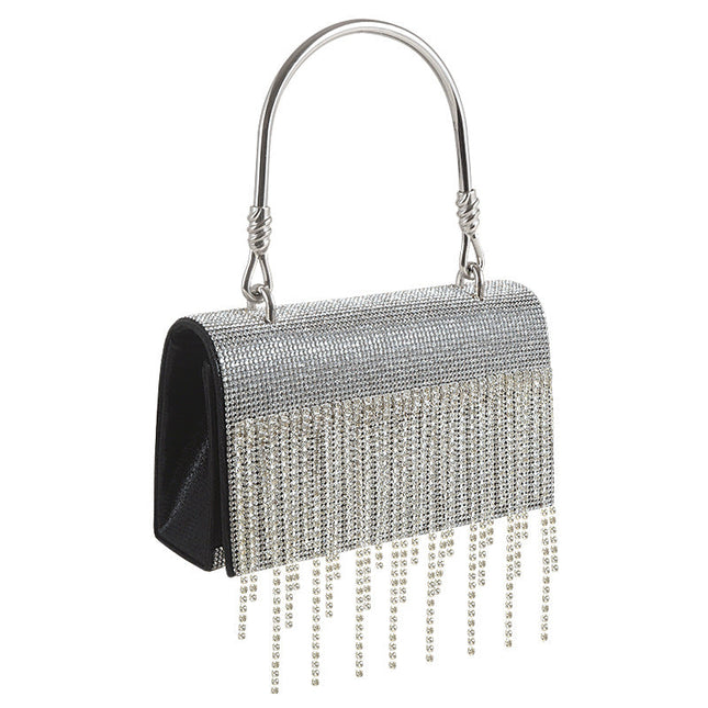 GlitteringTassel Rhinestone Small Square Bag Evening Dinner Bag Party Bag Metal Tote Bag Cosmetic Bag - Dashing Nova