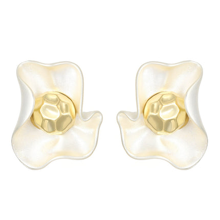 Luxury Matte Wavy Petal Earrings with Geometric Gold Ball Unique Design