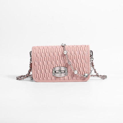Simple female bag trendy embroidery purse with diamond chain single shoulder purse crossbody