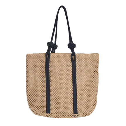 Embroidered Cotton Rope Strap Straw Bag – Hollow-Out Woven Beach Tote, Vacation Shoulder Purse