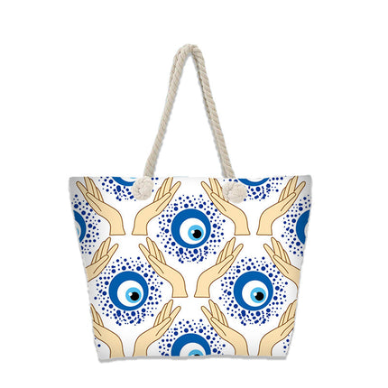 Evil Eye Beach Bag – Portable Travel Handheld Tote, Casual Shoulder Purse, Large Vacation Shopper
