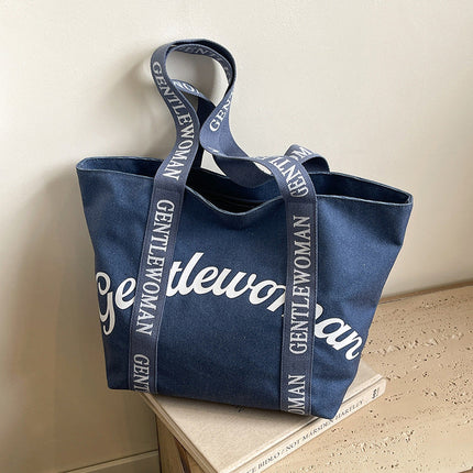 Large Canvas Tote – Women’s Casual Letter Print Shoulder Bag, Everyday Versatile Shopper