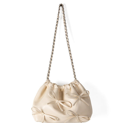 Commuter versatile chain bag, bow soft leather crossbody bag women, spring fashion shoulder crossbody bag