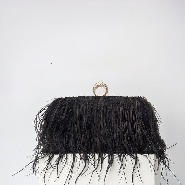 Elegant Ostrich Hair Ring Box – Small Square Bag with Chain Crossbody Shoulder Velvet Evening Clutch Purse, Perfect for Dinner, Casual Outings, Party Events, and Prom Nights - Dashing Nova