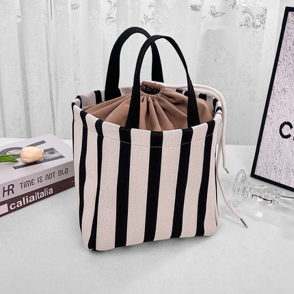 Drawstring Striped Knit Tote – Custom Fashion Large Travel Bag, Premium Camping Shoulder Purse