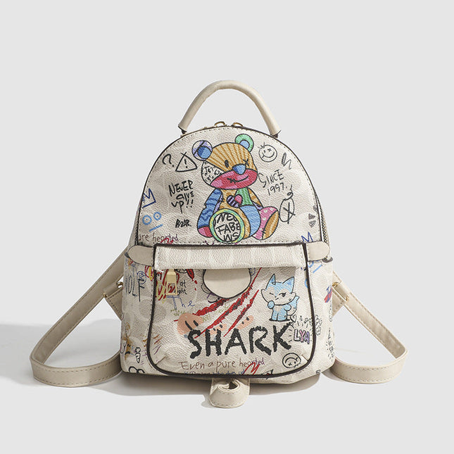 Summer small backpack, graffiti bear backpack, small backpack women, mini fashion casual women's backpack purse - Dashing Nova