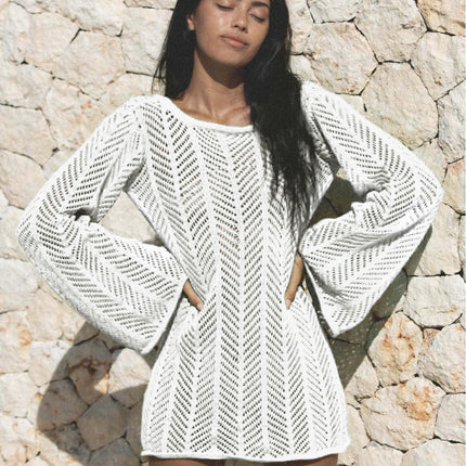Sexy Knitted Hollow-Out Beach Cover-Up ¨C Long Sleeve Bikini Kimono, Women¡¯s Vacation Outerwear