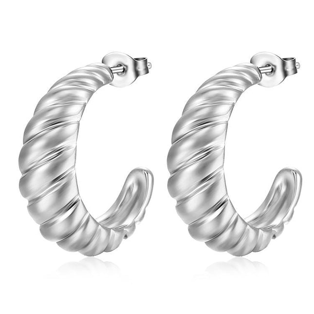Ribbed C-Shape Hoop Earrings - Dashing Nova