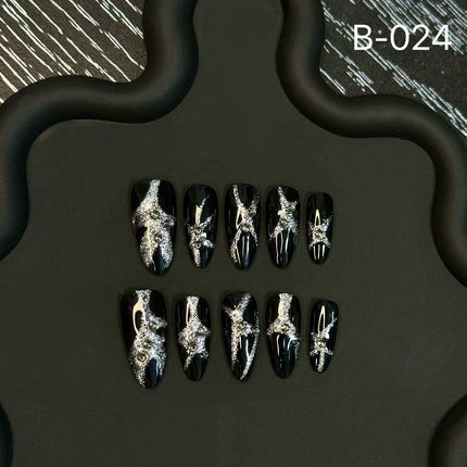 Handcrafted [Black Starry Sky] Advanced White Sticky Diamond Glittering Cool Spicy Girl Press on Nails