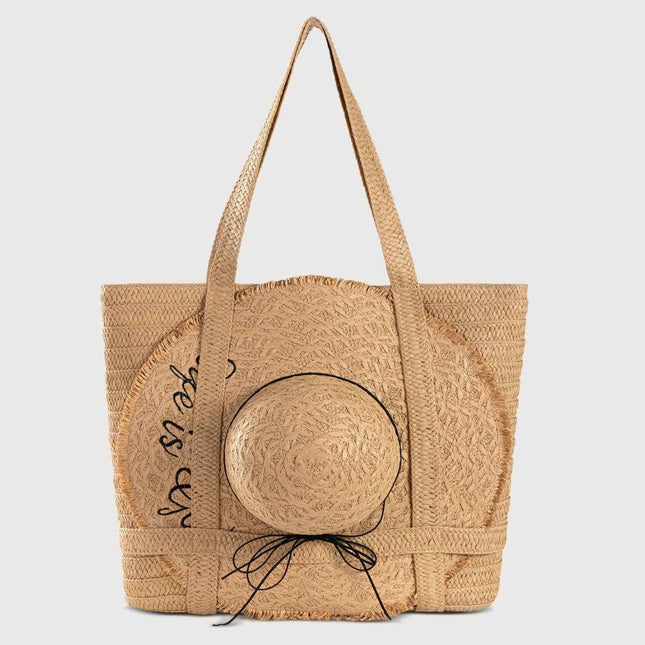 Straw Bag with Matching Hat – Vacation Woven Set, Women’s Beach Tote & Sun Hat Duo