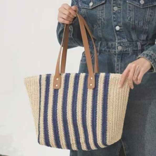 Zip-Top Woven Bag – Fall Beach Large Tote, Versatile Fashion Vacation Handheld Shoulder Straw Purse