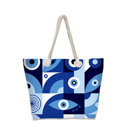 Evil Eye Beach Bag – Portable Travel Handheld Tote, Casual Shoulder Purse, Large Vacation Shopper
