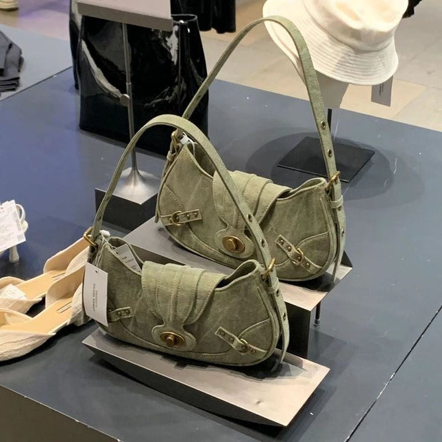 Vintage Army Green Splicing Armpit Bag – Stylish Small Shoulder Purse, Versatile Spring Spice Girl Bag & Handbag hobo - Dashing Nova