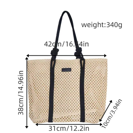 Embroidered Cotton Rope Strap Straw Bag – Hollow-Out Woven Beach Tote, Vacation Shoulder Purse