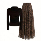 Black + leopard print skirt / S