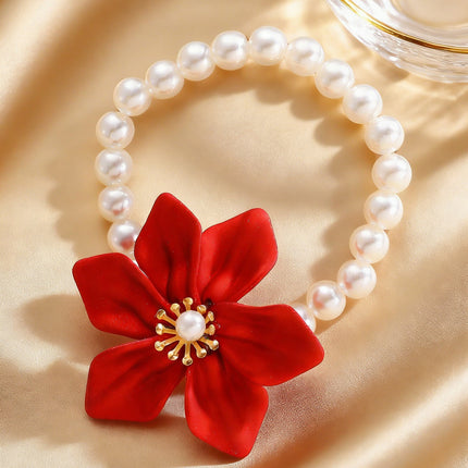 Fashion Luxury Faux Pearl Flower Jewelry Set Necklace Bracelet Ring Earrings