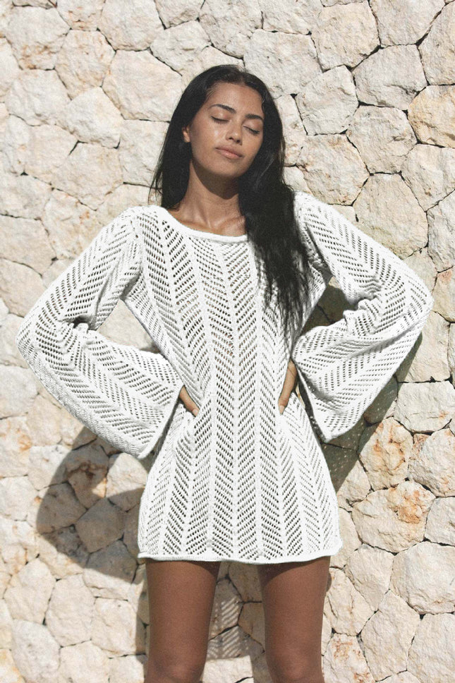 Sexy Knitted Hollow-Out Beach Cover-Up ¨C Long Sleeve Bikini Kimono, Women¡¯s Vacation Outerwear