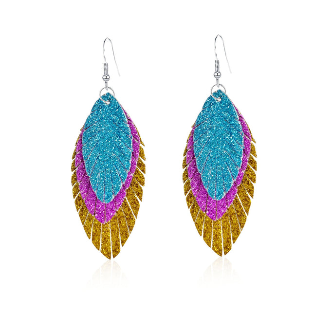 Bohemian Geometric Drop Earrings - Lightweight Feather, Leaf & Multi-Color Fringe Triple Tassel Dangles - Dashing Nova