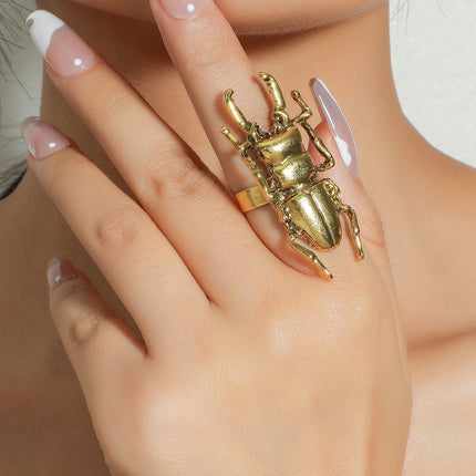 Creative Metal Beetle Ring Cute Cartoon Insect Index Finger Ring Geometric Pinky Ring