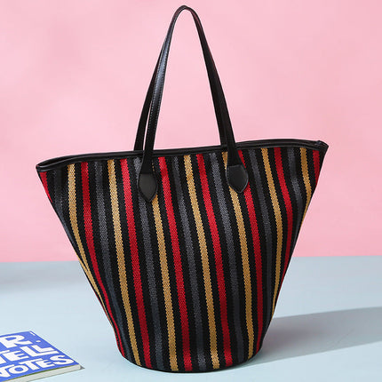 Women’s Winter Canvas Tote – Premium Large Striped Shoulder Bag, Minimalist Custom Wholesale Handbag