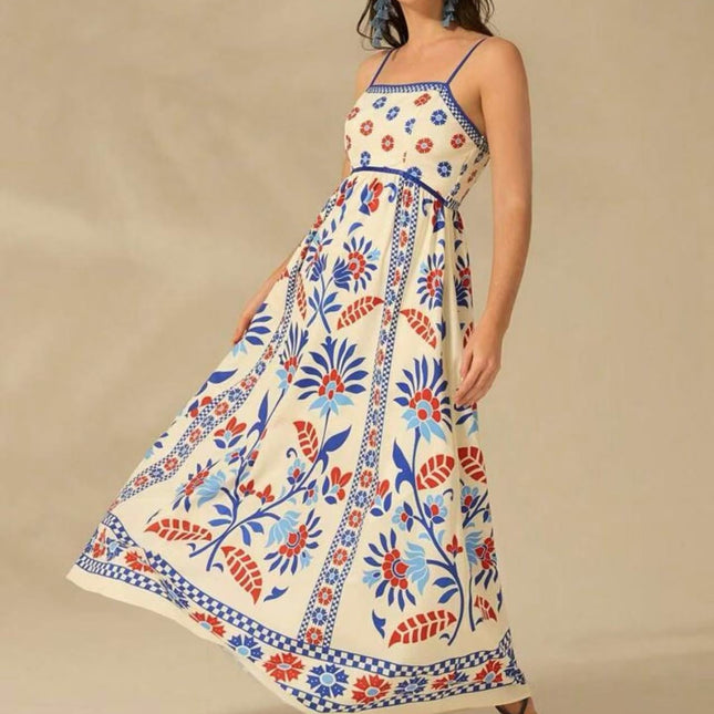 Women's Summer Floral Print Dress - Vacation Style Midi