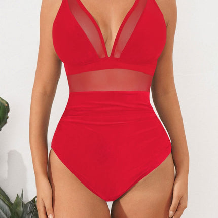2026 Bikini solid color mesh halter sexy bikini one-piece swimsuit swimsuit
