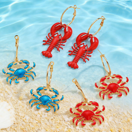 Beach Ocean Vacation Style Exaggerated Alloy Lobster Crab Pendant Earrings