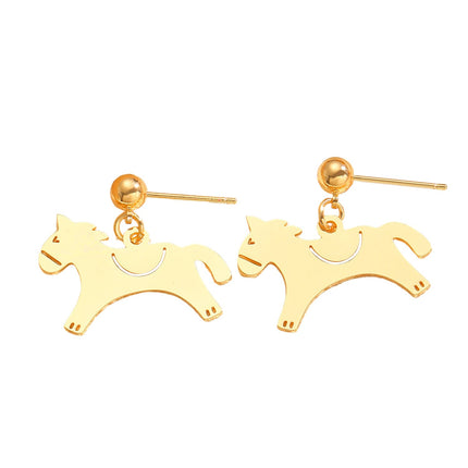 Minimalist Metal Pony Pendant Stud Earrings Vintage Elegant Luxury Zodiac Jewelry