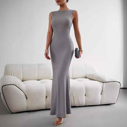Sleeveless Tights Fashion Elegant Women's Slim Fit Women's Sleeveless Pleated Maxi Dress
