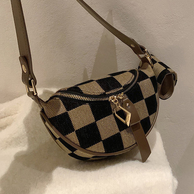 Small Crossbody Bag – Versatile Commute with Checkerboard Canvas, Compact Earphone Bag, Stylish 2-in-1 Chest Bag & Fanny Pack for Everyday Use - Dashing Nova