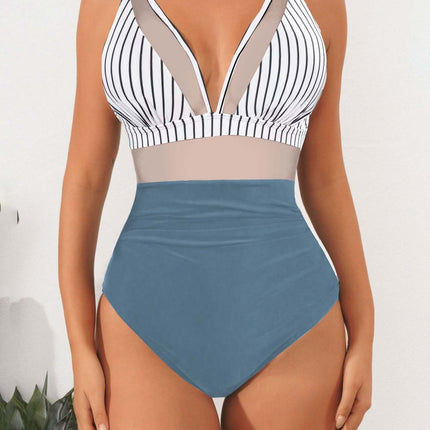 2026 Bikini solid color mesh halter sexy bikini one-piece swimsuit swimsuit