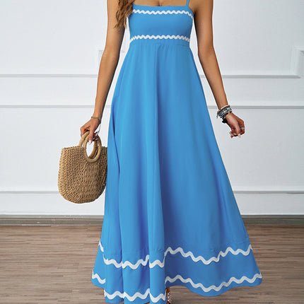 Spring and summer solid color lace splicing elegant suspender tube top super pendulum dress women