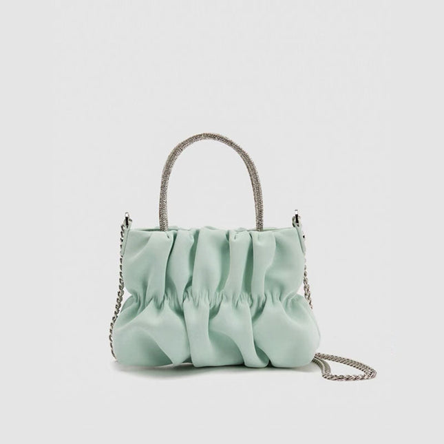 Mini rhinestone hand-held pleated bag, fashion party tote crossbody cloud chain woman - Dashing Nova