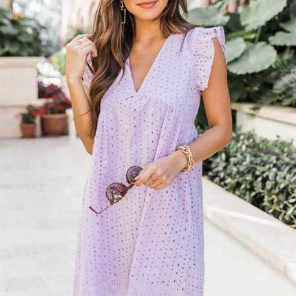 Lace jacquard hollowed V-neck dress