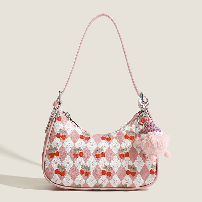 Small versatile shoulder bag, cute cherry pattern shoulder bag, top handle bag, crescent bag hobo - Dashing Nova
