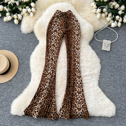 Women's Sexy Fashion Leopard Flare Pants - Leopard Print Stretchy Skinny Leg, Slimming Casual Trousers