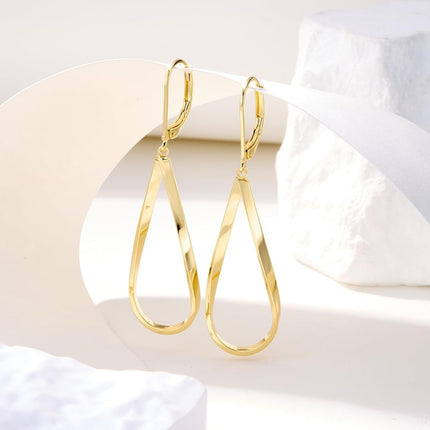 Gold Earrings for Women Hypoallergenic Leverback Drop Dangle Earrings Trendy 14K Gold Plated Twisted Spiral Teardrop Rhombus Heart Dangle Earring for Women Dainty Fashion Jewelry Gifts