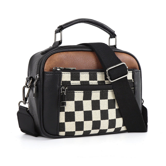Chessboard double zipper small crossbody bag,Tote small crossbodyPU square bag, Small Crossbody Purse for Women Triple Zip, Dashing Nova