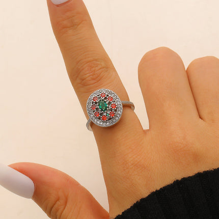 Luxury Oval Zircon Inlaid Ring French Vintage Elegant Dainty Index Finger Ring