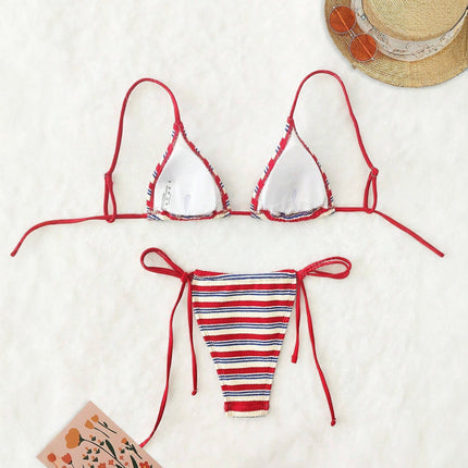 Special Fabric Striped Low Waist Bikini Sexy Two Piece Swimwear for Women