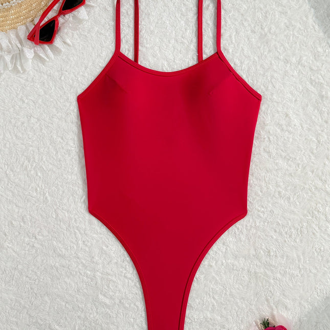 One-piece halter swimsuit solid color simple trend swimsuit bikini women's one-piece